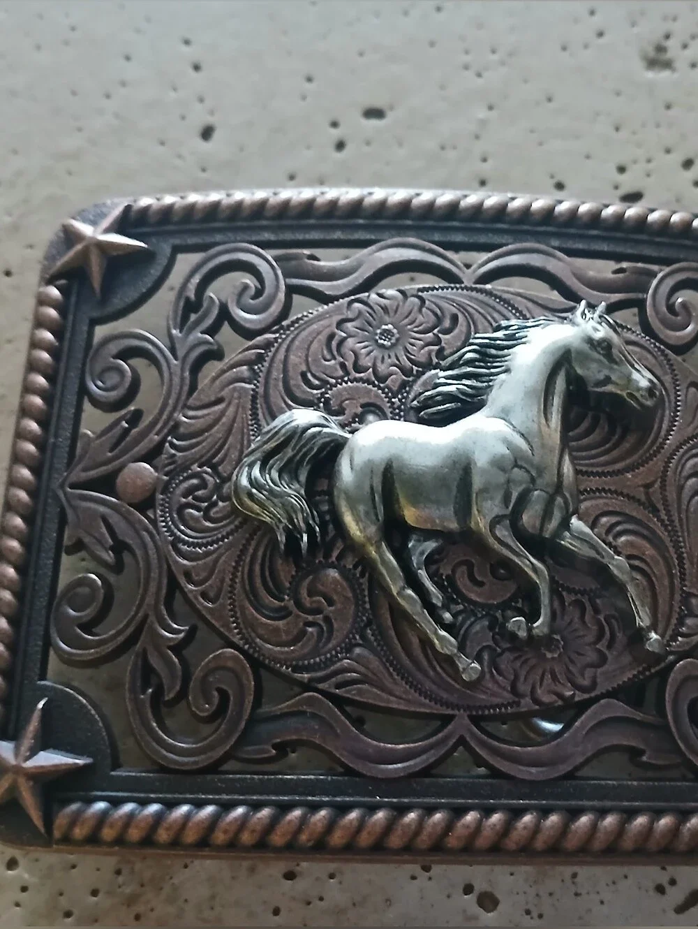 Western Horse Embossed Metal -belt Buckle Copper-Tone